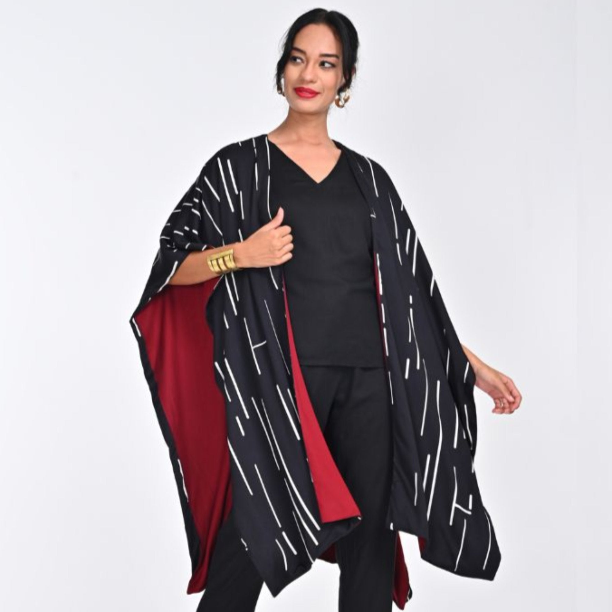 Reversible Cape - Black Cedar Print & Maroon - Limited Edition