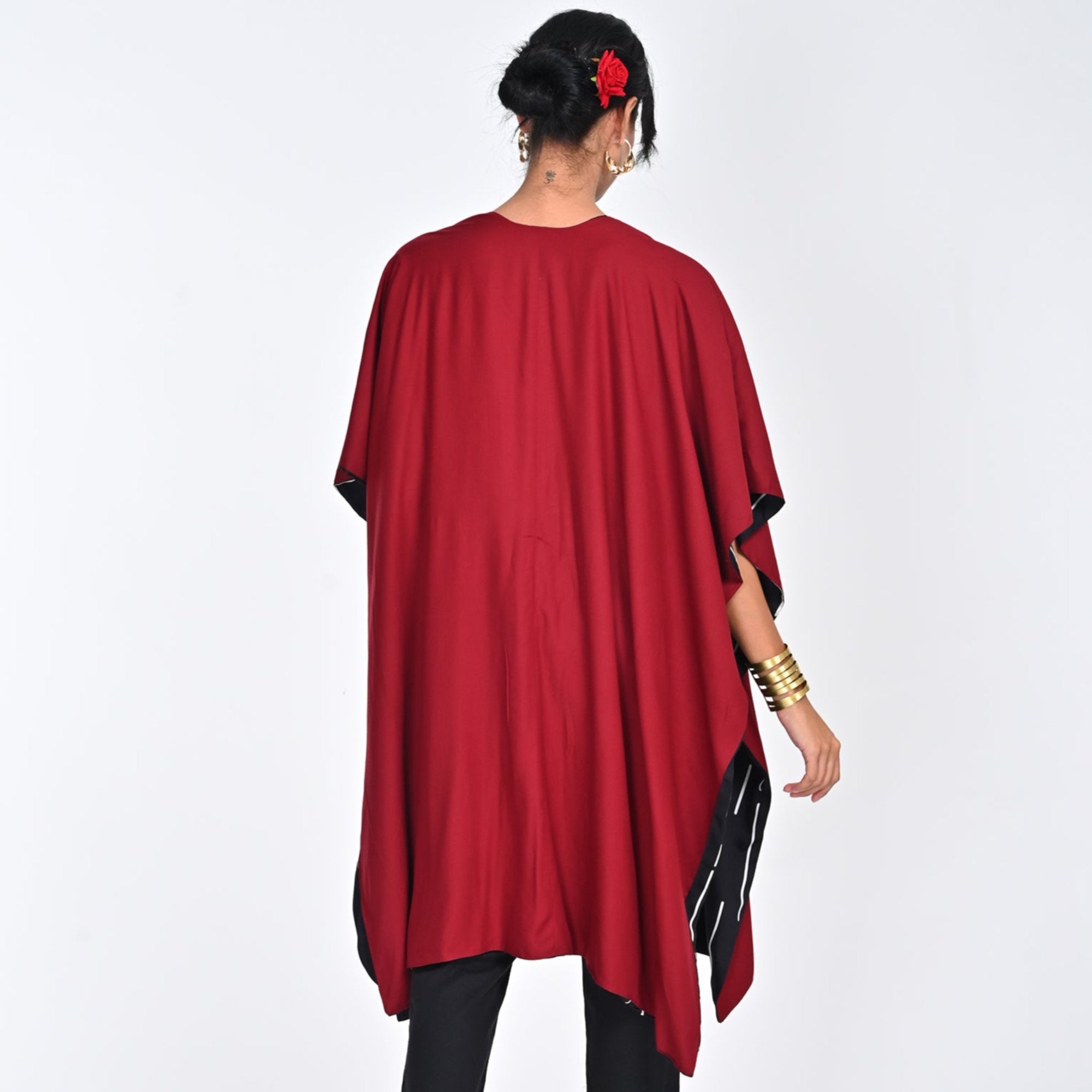 Reversible Cape - Black Cedar Print & Maroon - Limited Edition