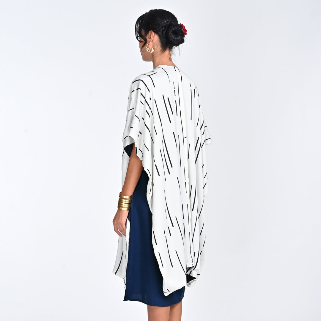 Reversible Cape - Ecru Cedar Print & Navy - Limited Edition