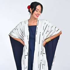 Reversible Cape - Ecru Cedar Print & Navy - Limited Edition