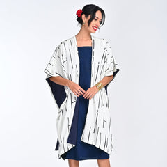 Reversible Cape - Ecru Cedar Print & Navy - Limited Edition