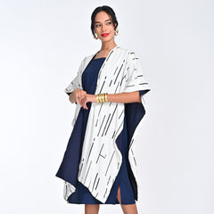 Reversible Cape - Ecru Cedar Print & Navy - Limited Edition