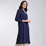 Claudia Linen Long Jacket - Navy
