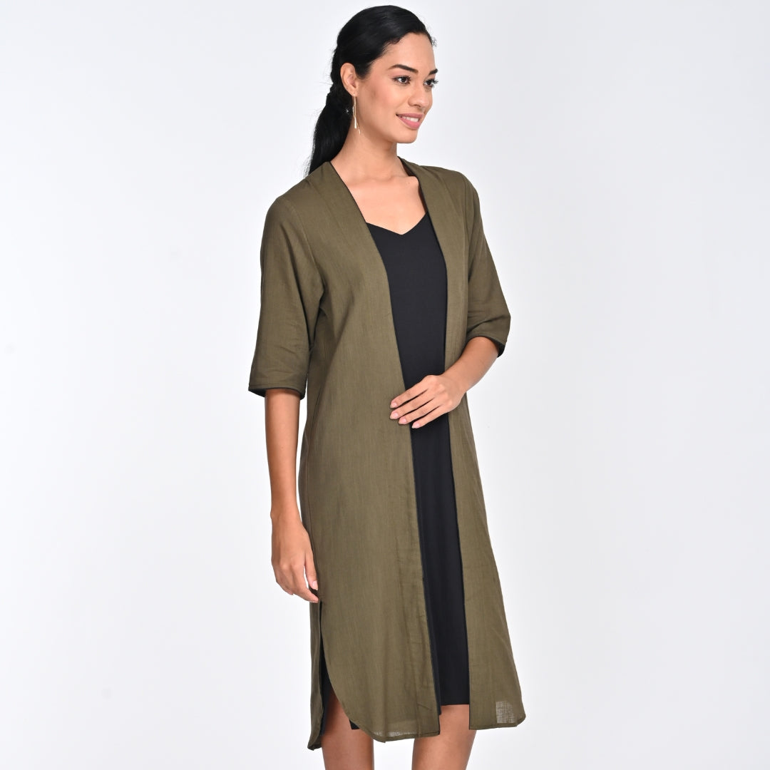 Long Overlay - Olive Green With Contrast Edging