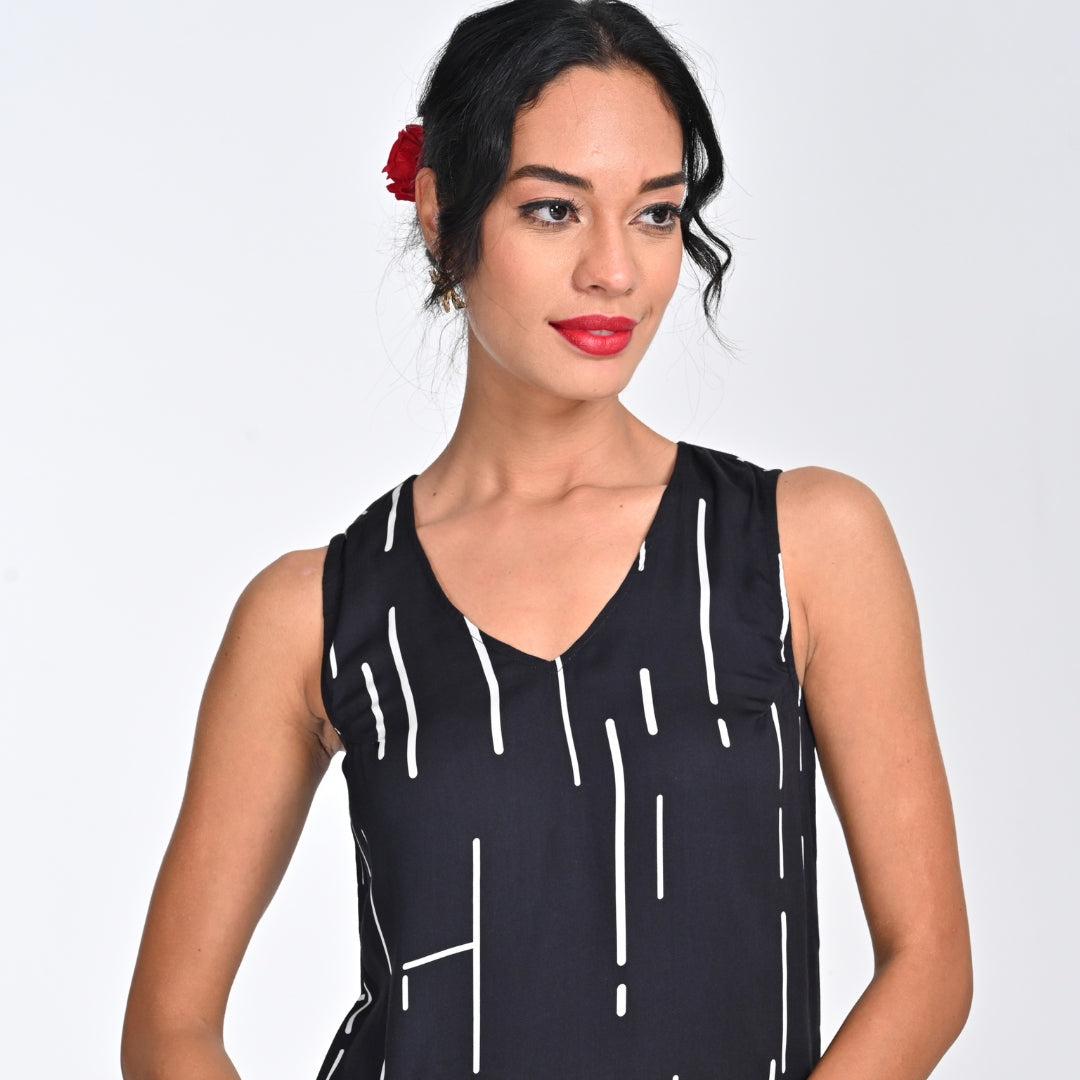Shell V-Neck Top - Black Cedar Print - Limited Editiion