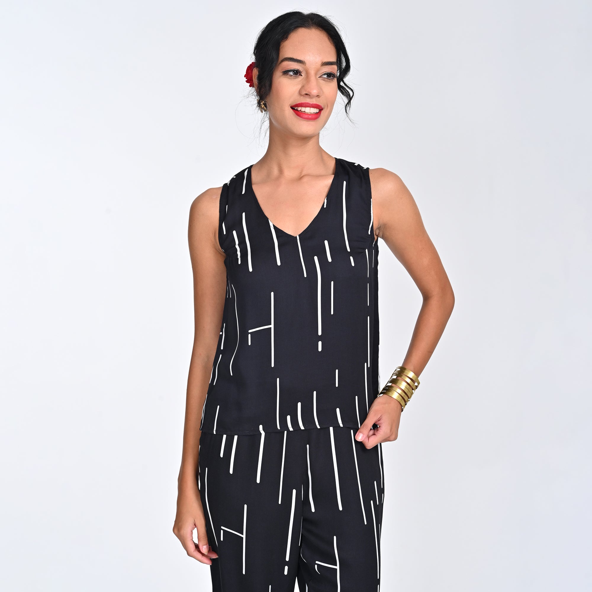 Shell V-Neck Top - Black Cedar Print - Limited Editiion
