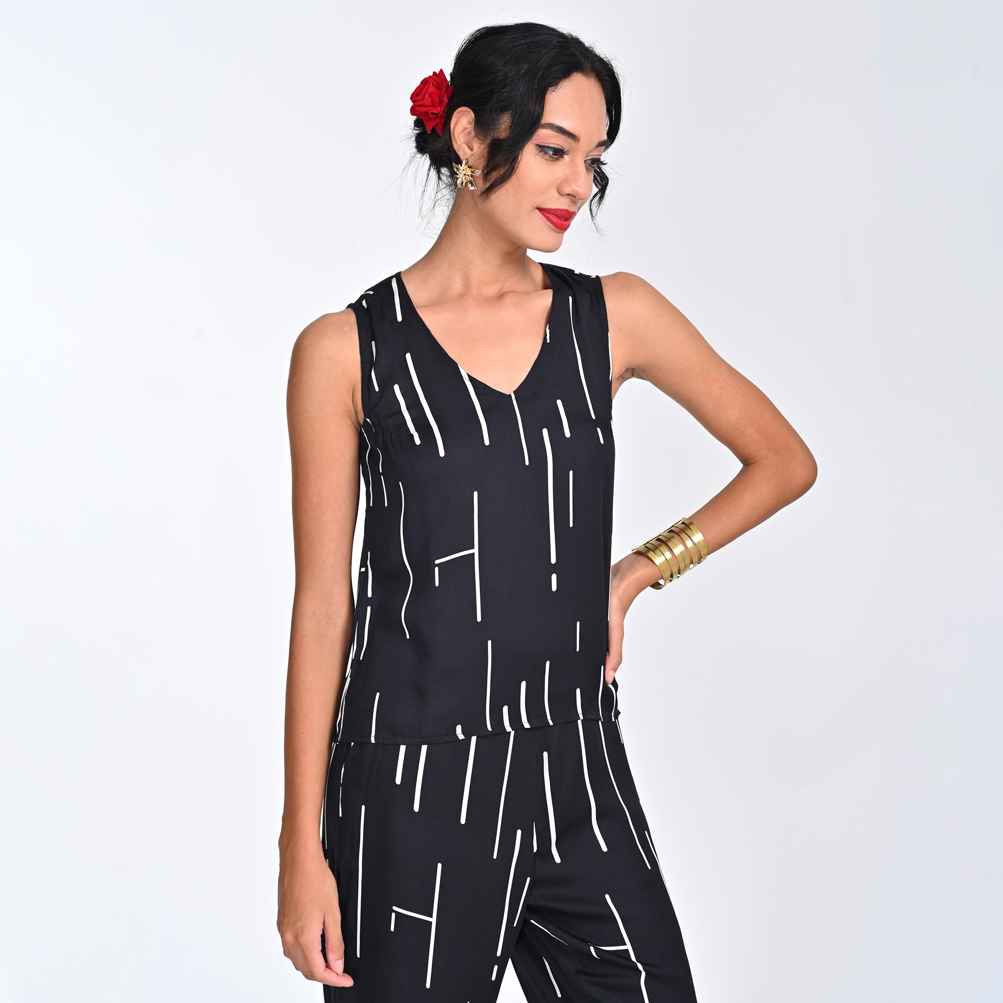 Shell V-Neck Top - Black Cedar Print - Limited Editiion