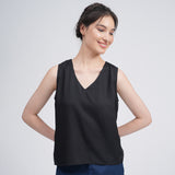 Shell V-Neck Top - Black