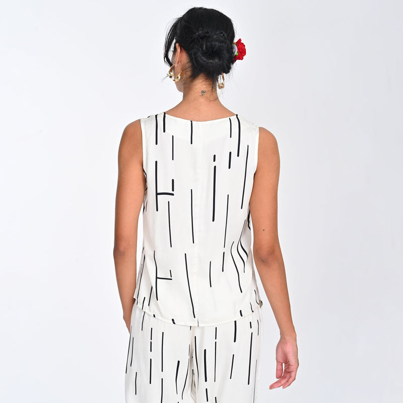 Shell V-Neck Top - Ecru Cedar Print - Limited Edition
