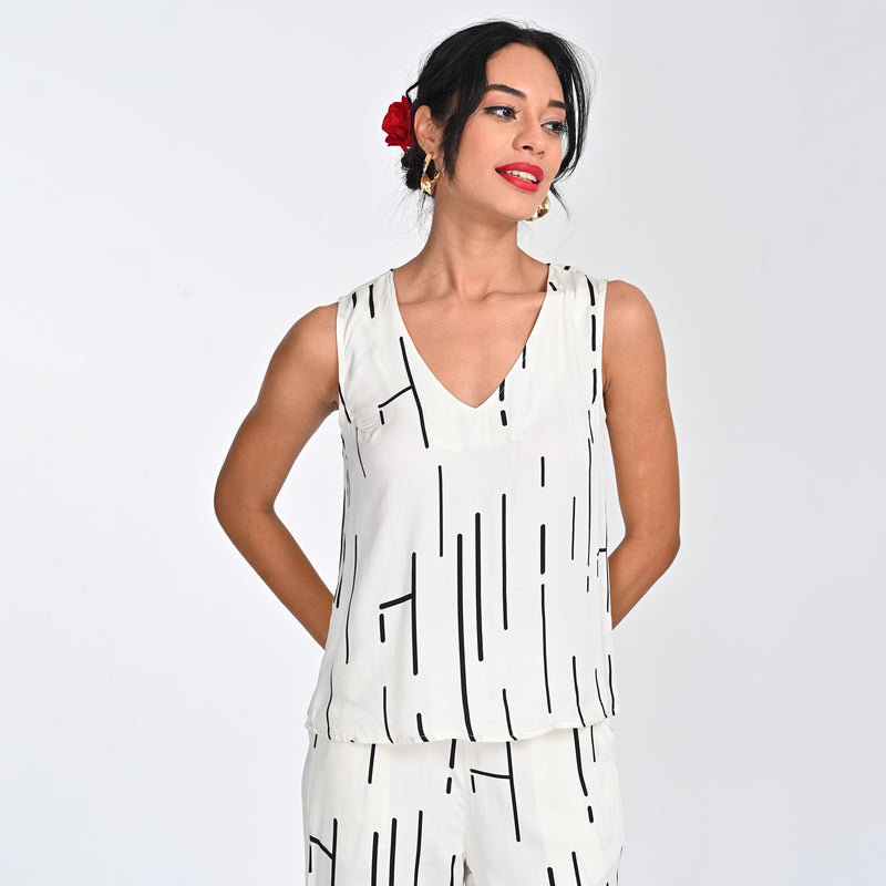 Shell V-Neck Top - Ecru Cedar Print - Limited Edition