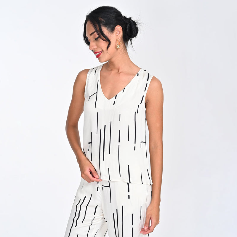 Shell V-Neck Top - Ecru Cedar Print - Limited Edition