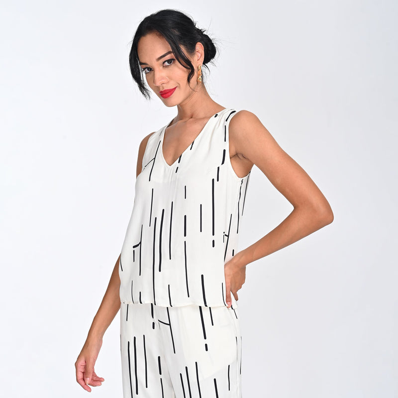 Shell V-Neck Top - Ecru Cedar Print - Limited Edition