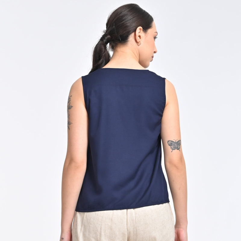 Shell V-Neck Top - Indigo