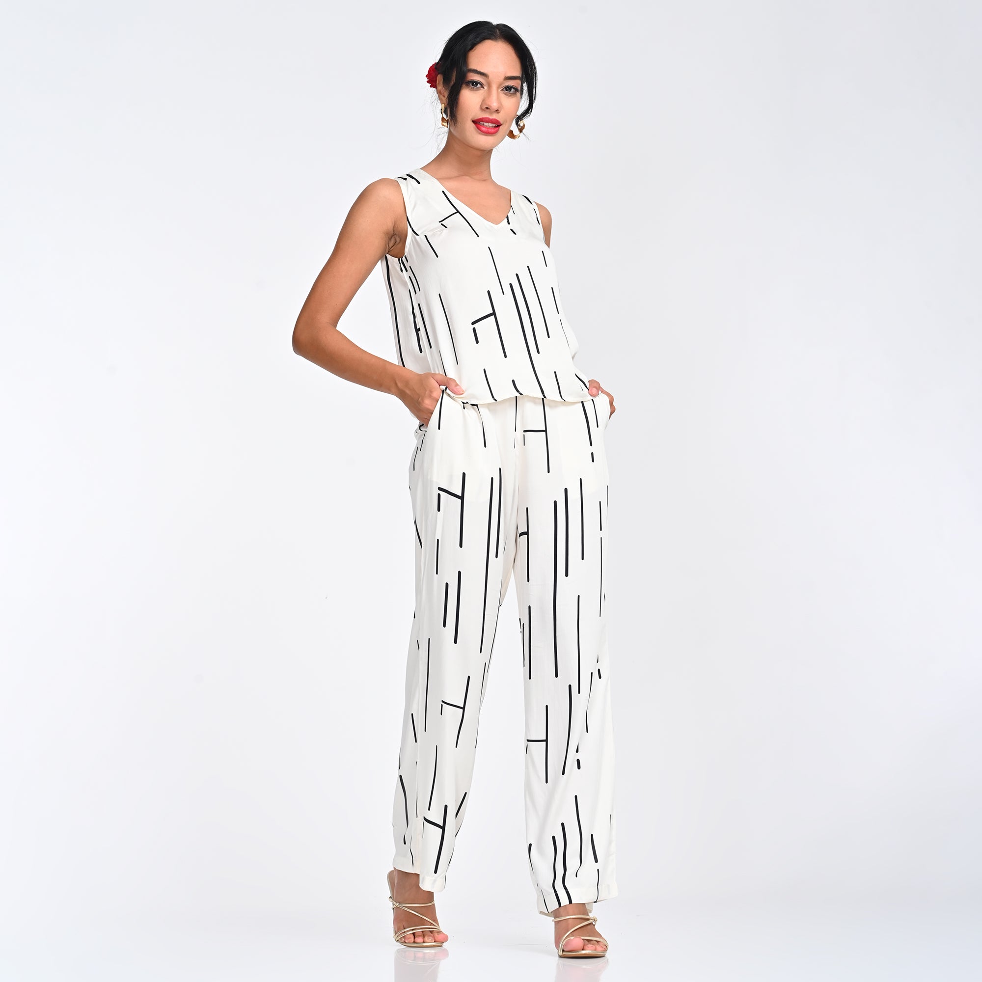 Shell V-Neck Top - Ecru Cedar Print - Limited Edition