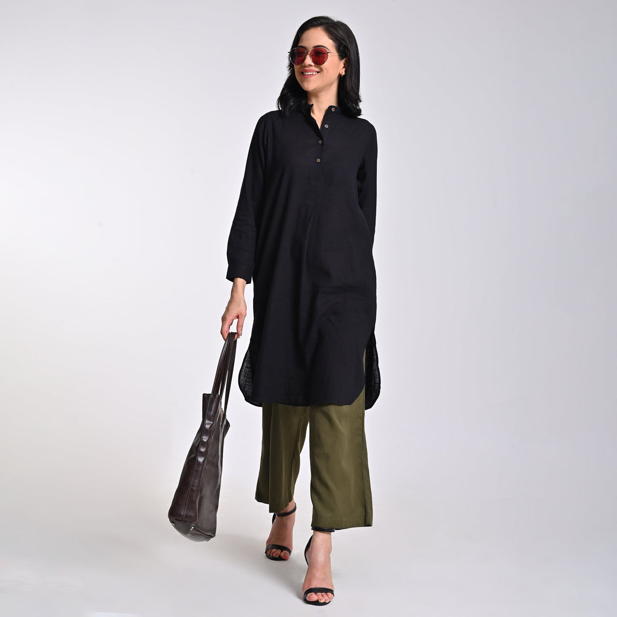 Sofia Set of 2 - Long Tunic & Pants - Black & Olive