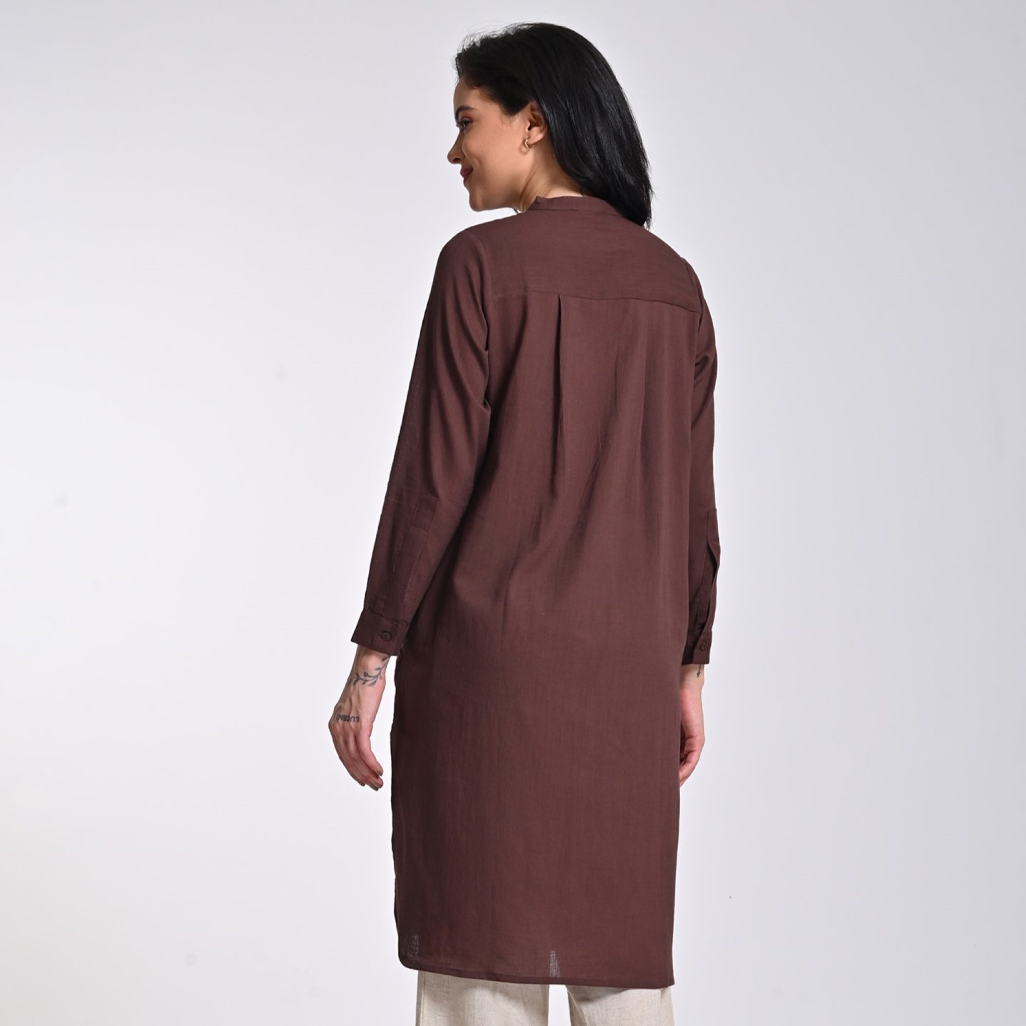 Sofia Set of 2 - Long Tunic & Pants - Coffee Brown & Beige