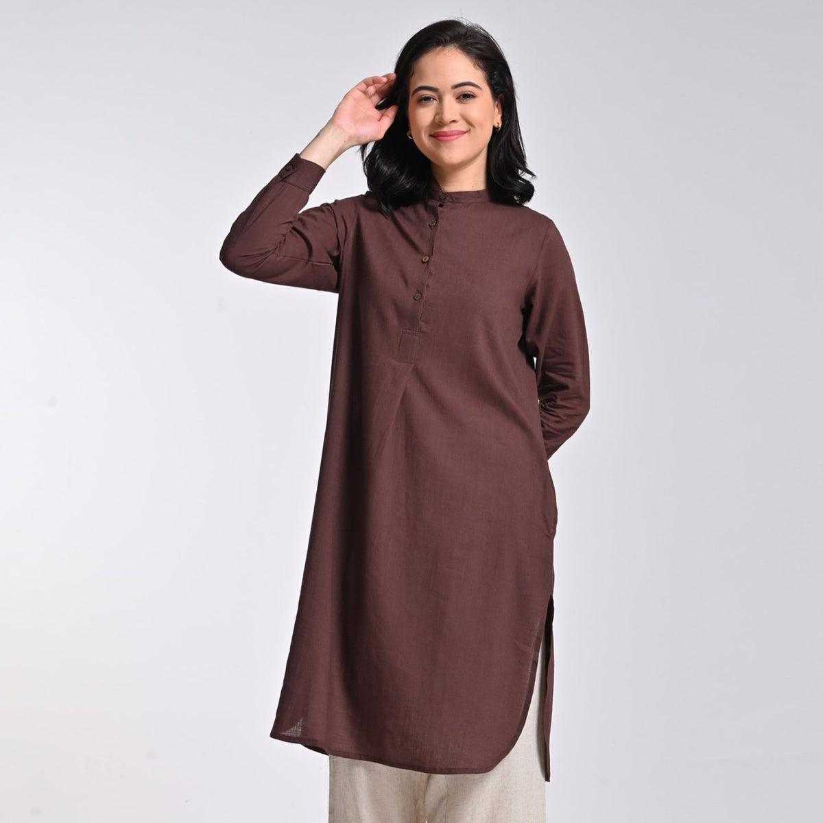 Pleated Tunic - Coffee Brown