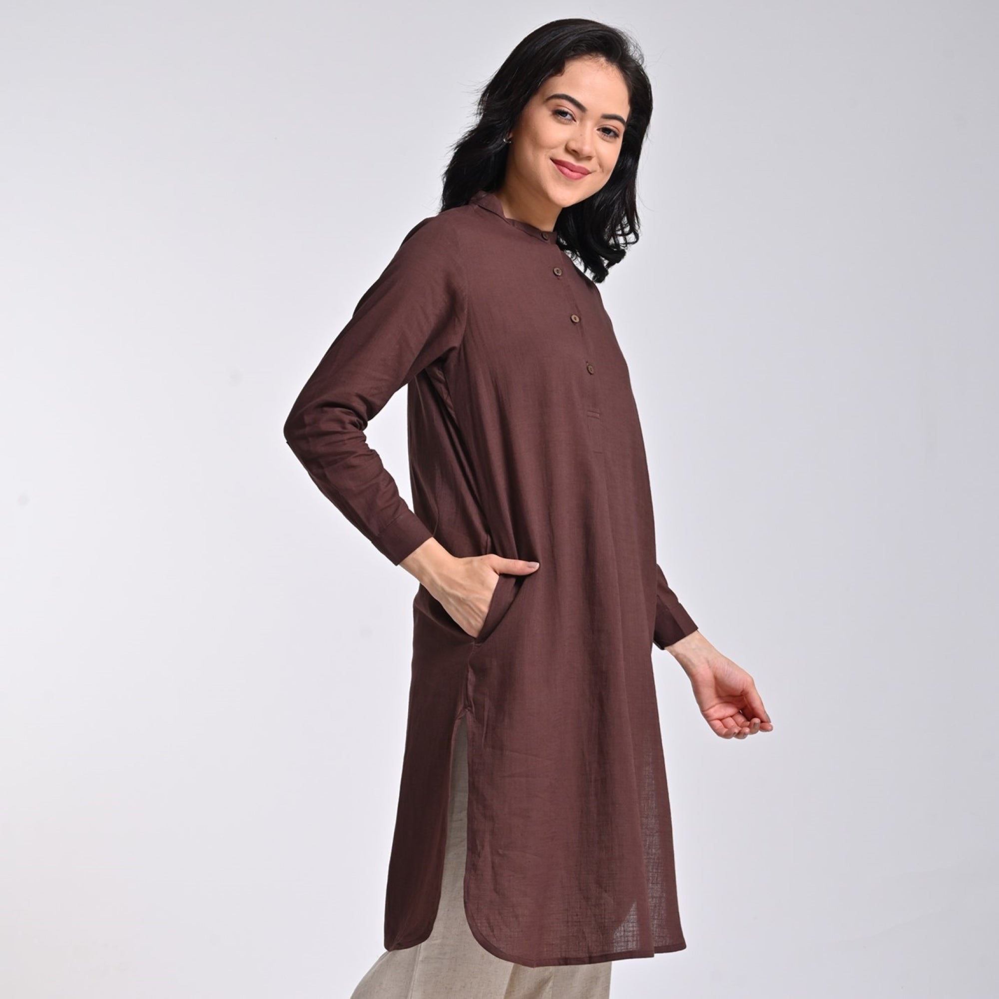 Pleated Tunic - Coffee Brown