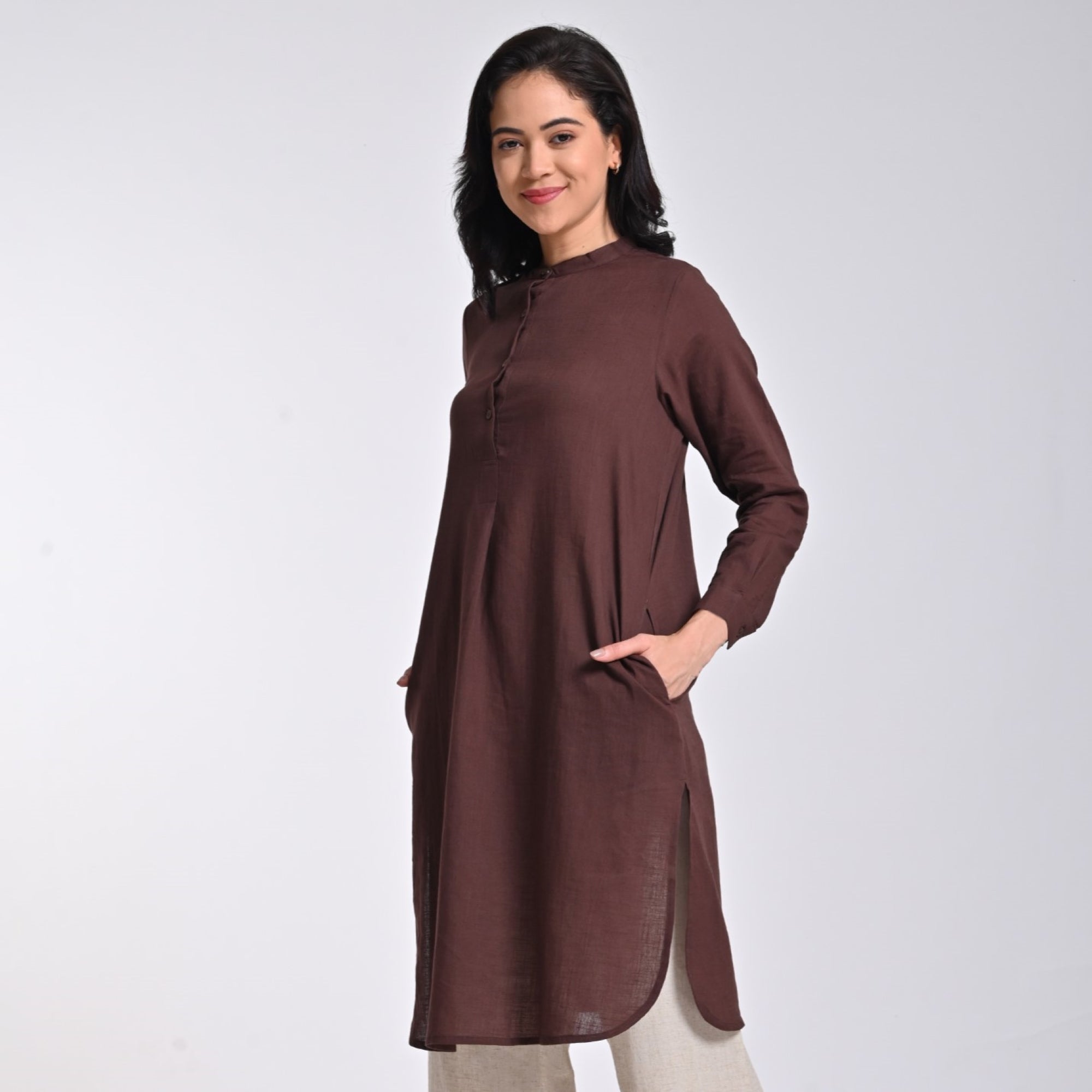 Pleated Tunic - Coffee Brown