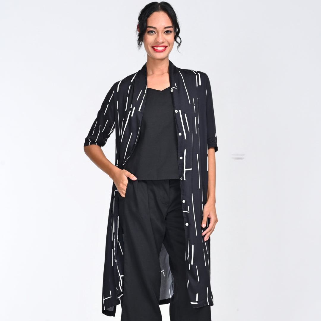 Dakota Set of 3 - Overlay, Slip Top & Pants - Black Cedar Print & Black - Limited Edtition