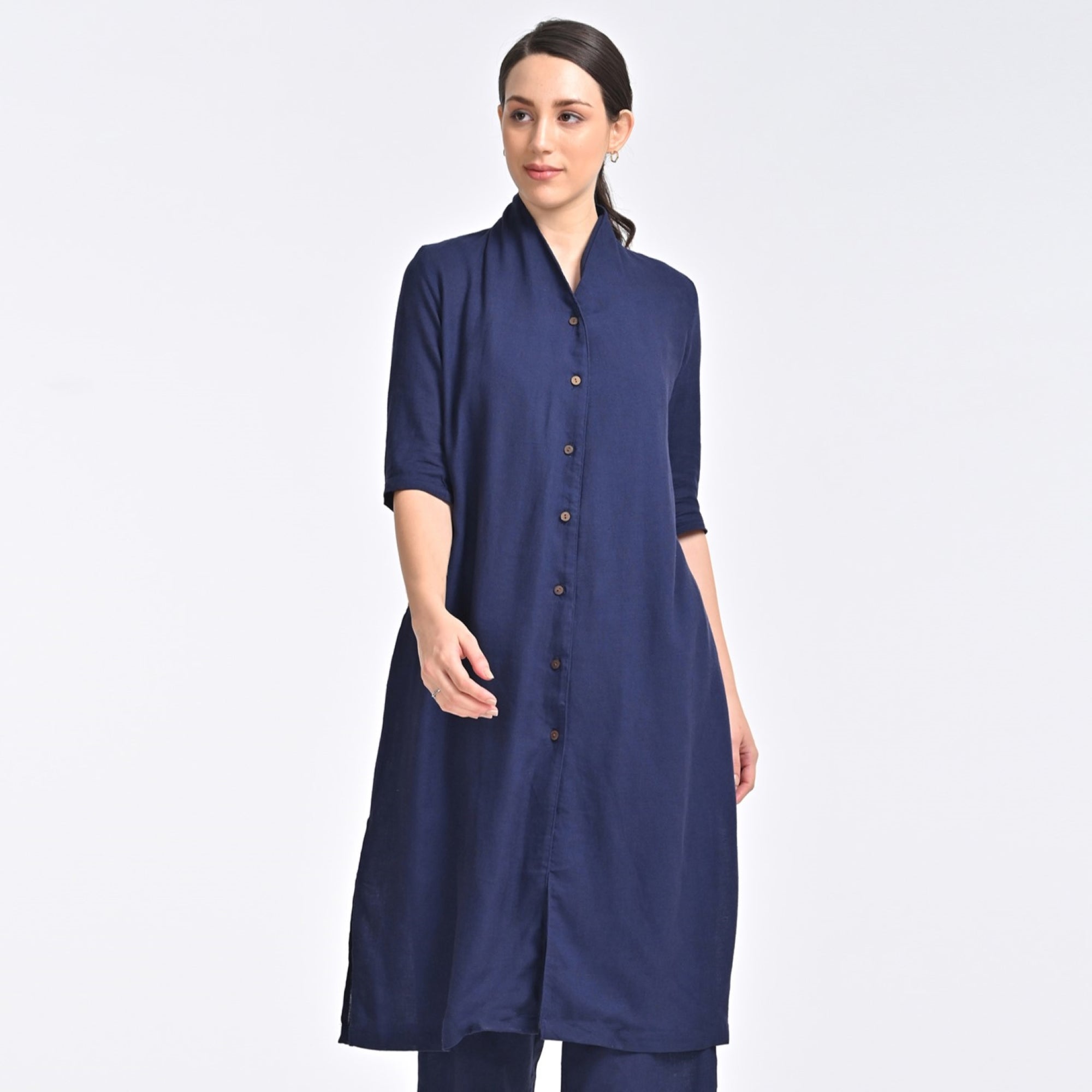 Dakota Co-ord Set - Long Shirt & Pants - Navy Blue