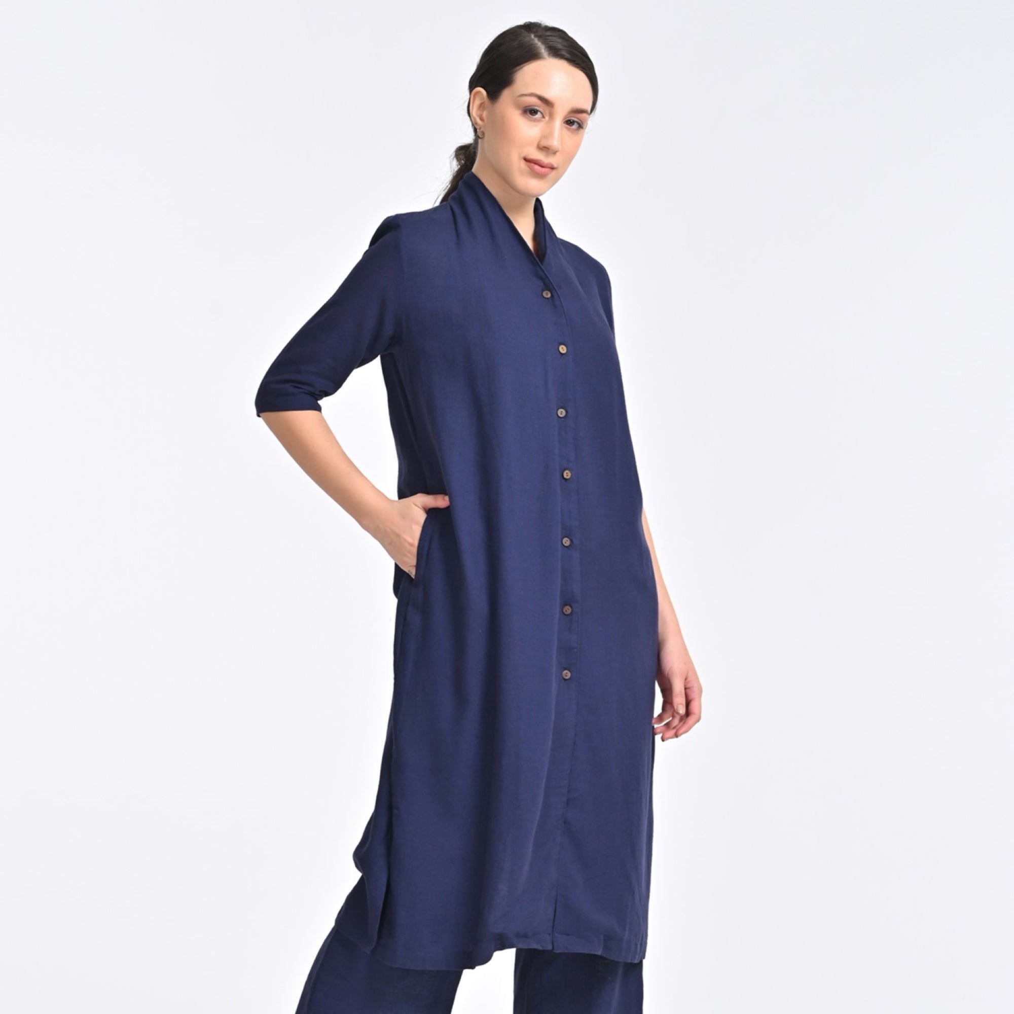 Dakota Long Shirt Jacket - Navy Blue