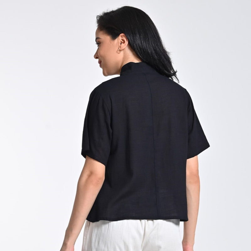 Klara Wrap Collar Shirt - Black
