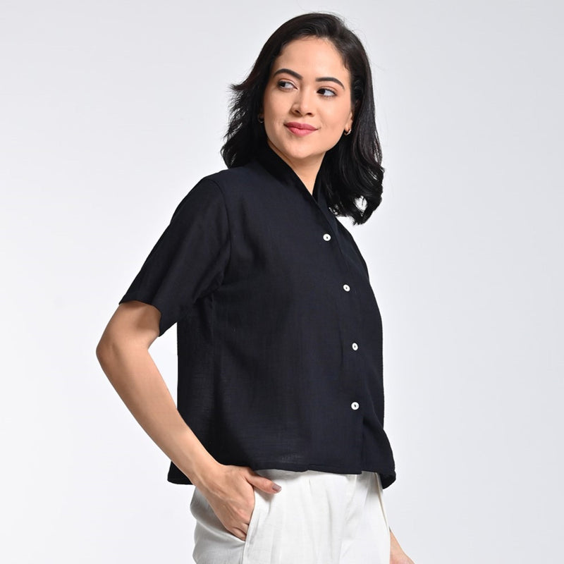 Klara Wrap Collar Shirt - Black