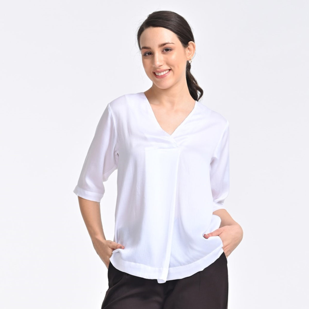 Diana Front Pleat Top - Ecru