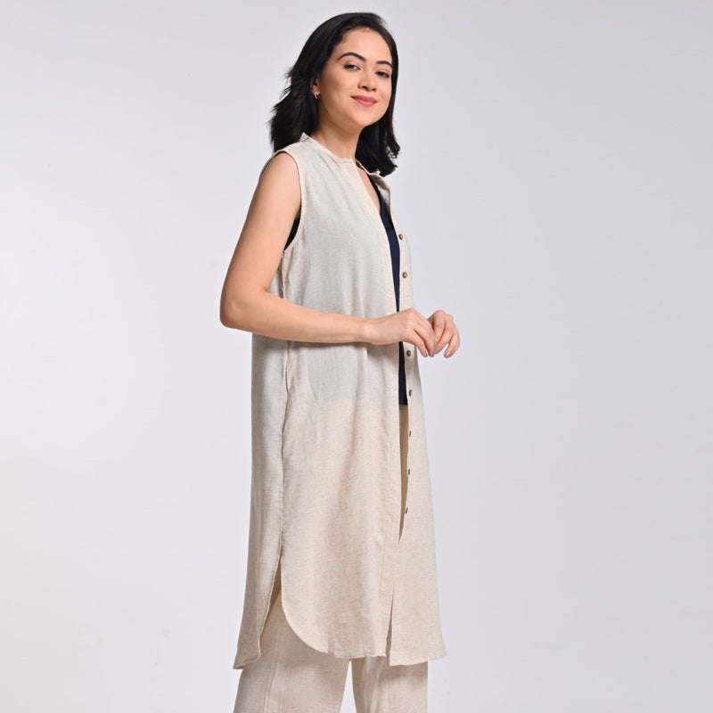 Dahlia Sleeveless Long Shirt - Beige