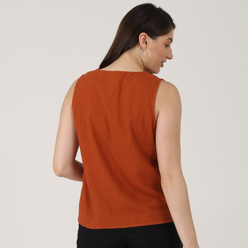Shell V-Neck Top - Autumn Rust