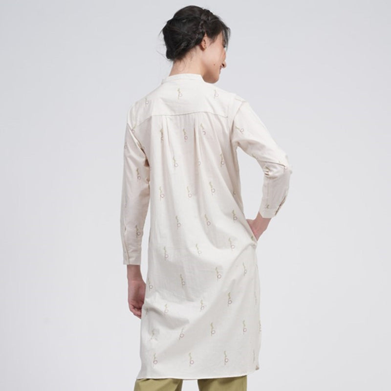 Pleated Tunic - Ecru block print