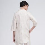 Skipper Collar Tunic Set Of 2 - Tunic & Pants - Ecru block print
