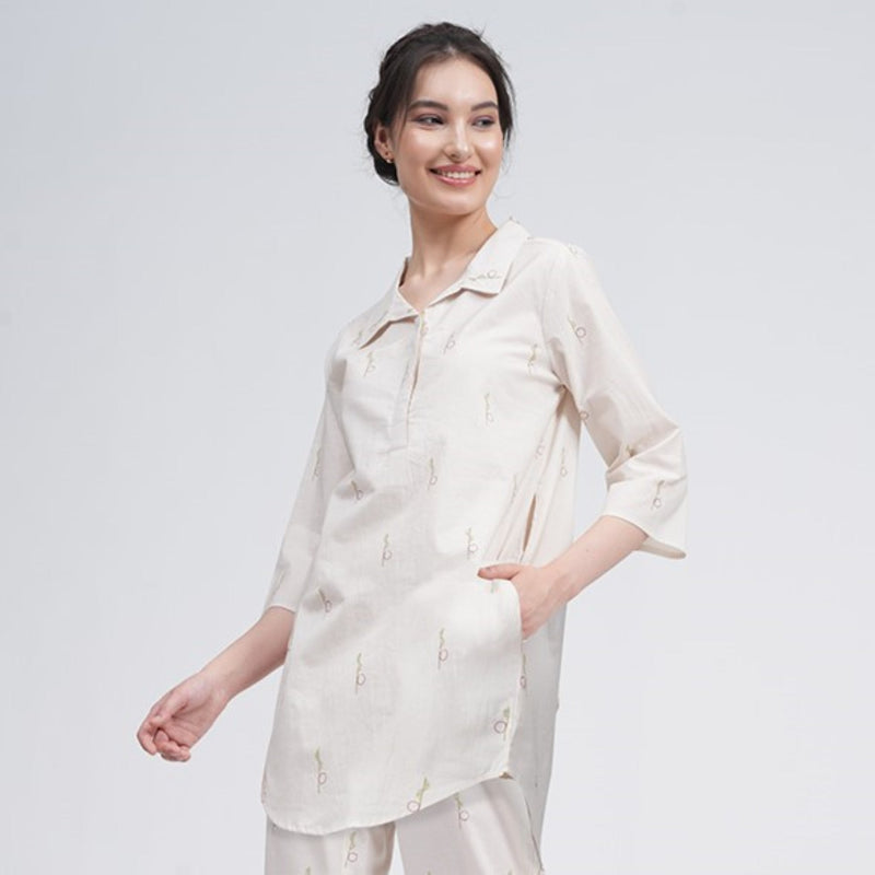 Skipper Collar Tunic - Ecru block print