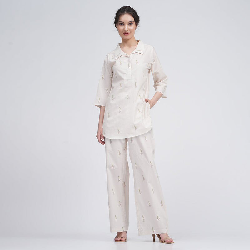 Skipper Collar Tunic - Ecru block print