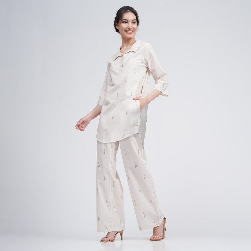 Skipper Collar Tunic - Ecru block print