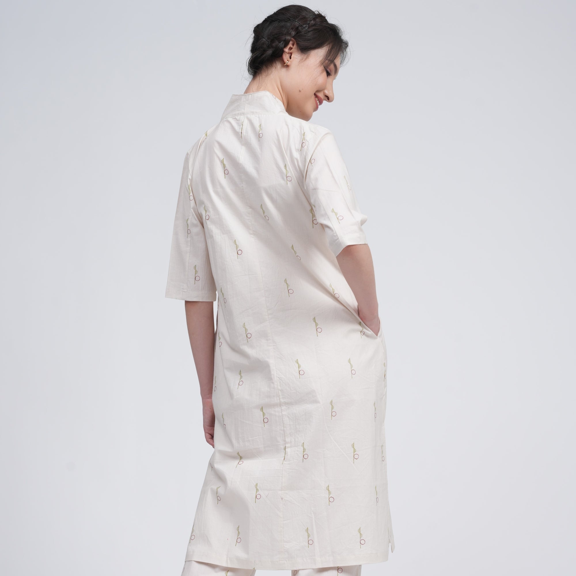 Dakota Long Shirt Jacket - Ecru block print