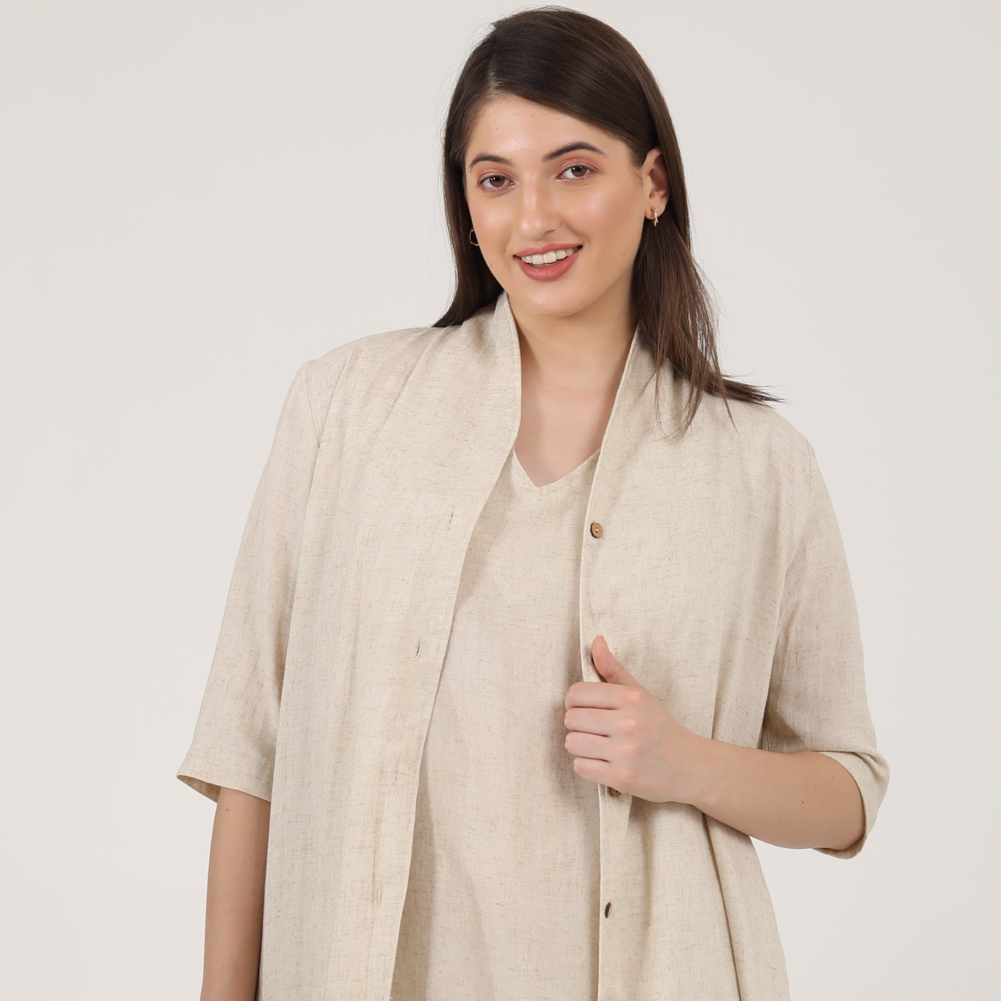 Dakota Set Of 2 - Long Shirt Jacket & Dress - Beige
