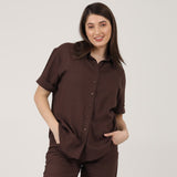Cerys Set Of 2 - Shirt & Pants - Coffee & Ecru