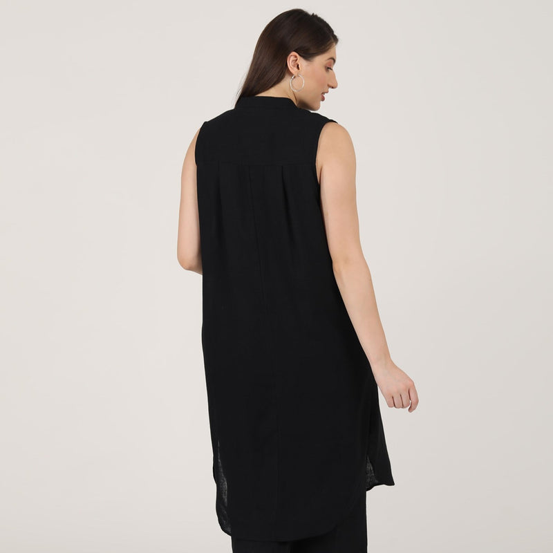 Dahlia Sleeveless Long Shirt - Black