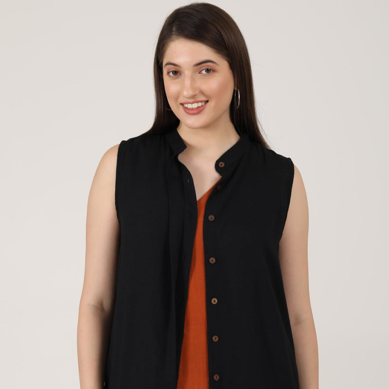 Dahlia Sleeveless Long Shirt - Black