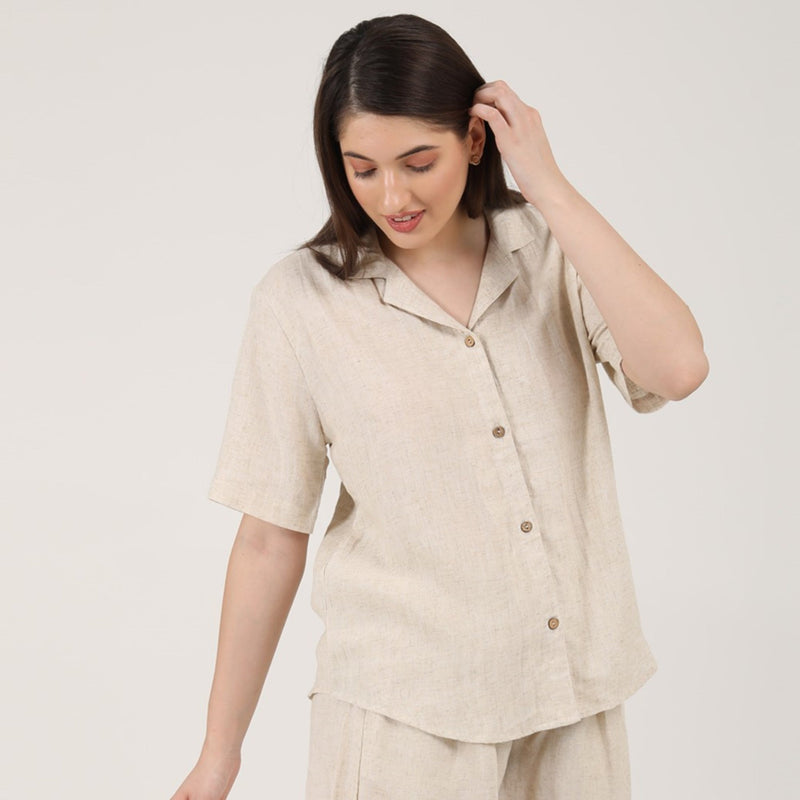 Cuban Collar Shirt - Beige