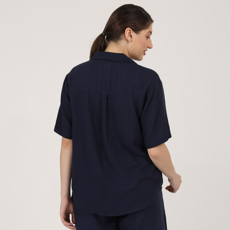 Cuban Collar Shirt - Navy