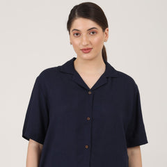 Cuban Collar Shirt - Navy