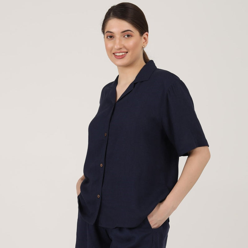 Cuban Collar Shirt - Navy