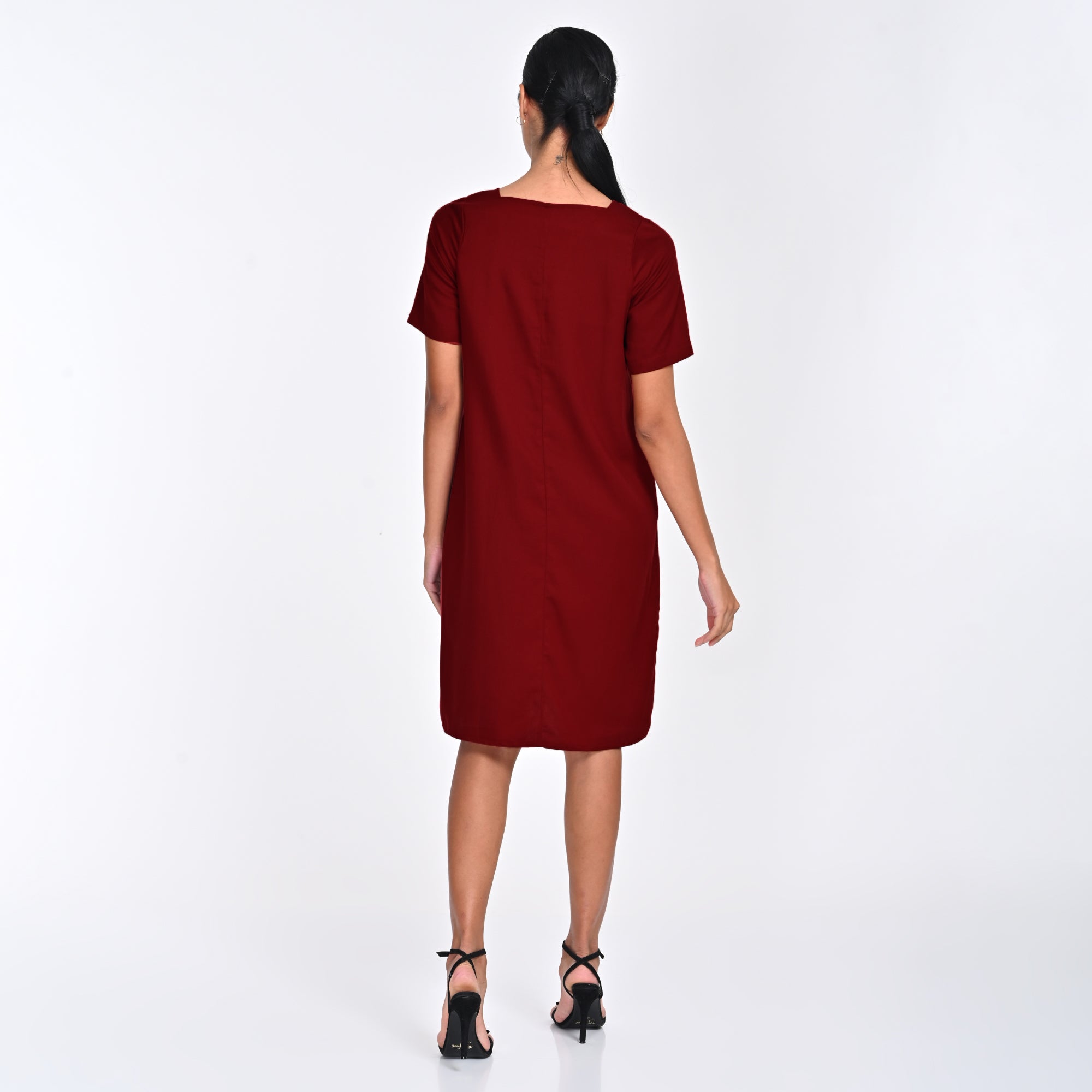 Renee Square Neck Dress - Maroon