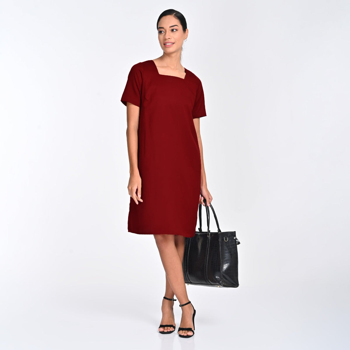 Renee Square Neck Dress - Maroon