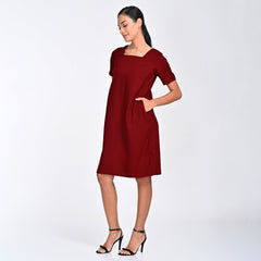 Renee Square Neck Dress - Maroon