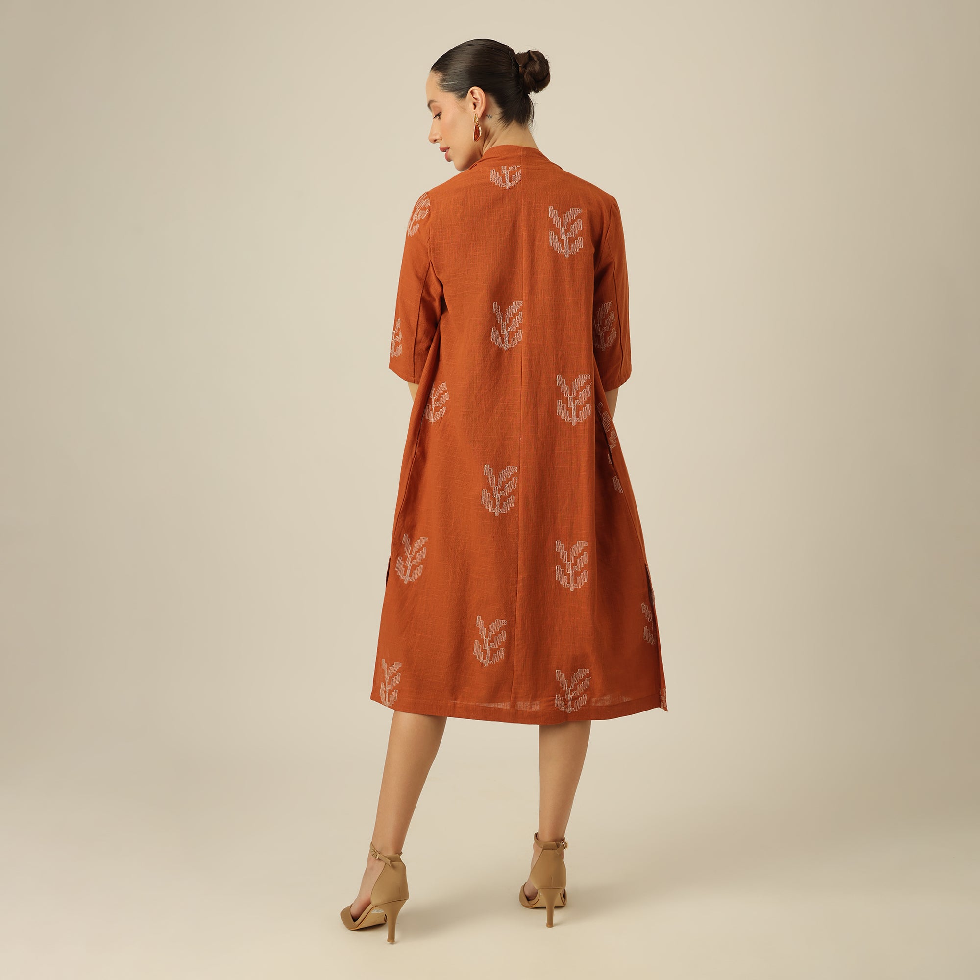 Dakota Long Shirt Overlay - Autumn Rust With Embroidery
