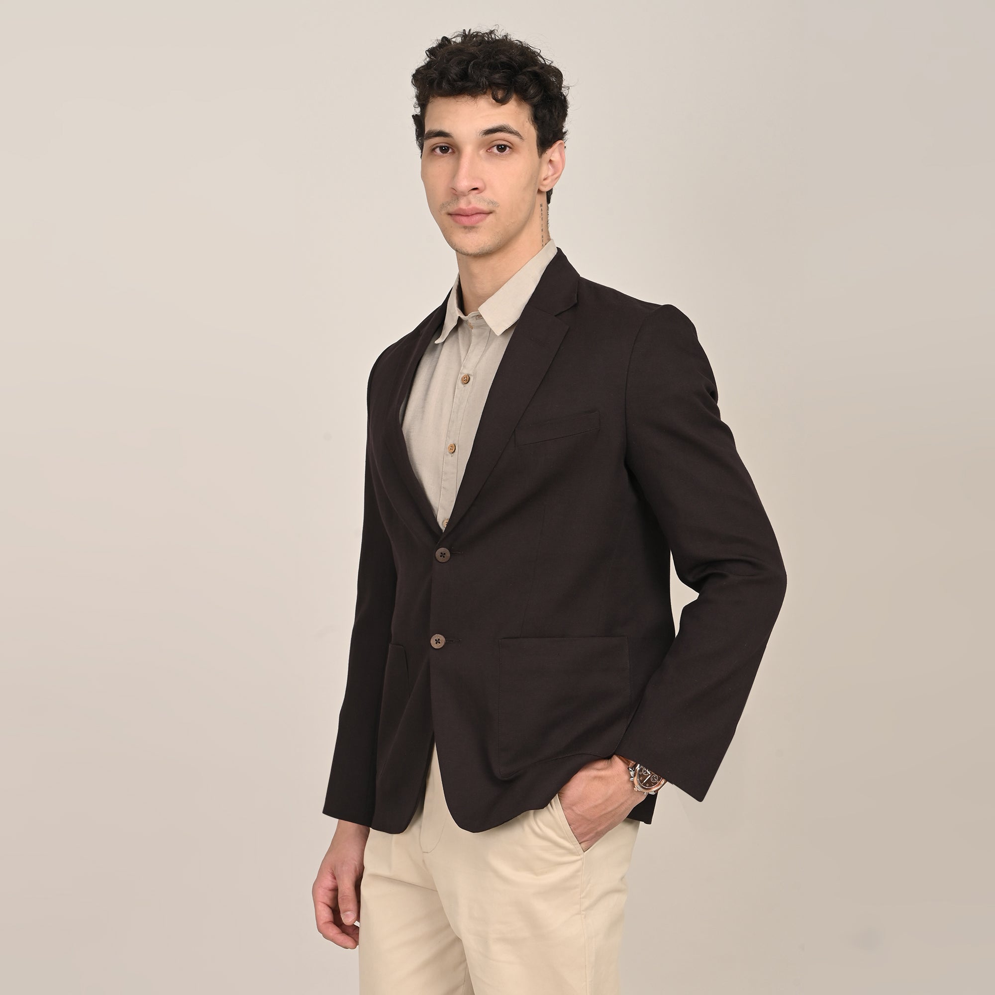 iL Lino Set of 3 - Relaxed Fit Linen Blend Blazer, Relaxed Fit Linen Blend Shirt & Relaxed Fit Cotton Stretch Chinos - Coffee Brown, Greige & Beige